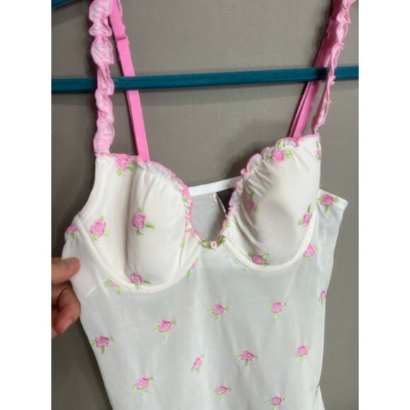 Babydoll Y2K Coquette Fairy Floral Tank Top Bra Corset Sheer Sz S - Picture 5 of 11